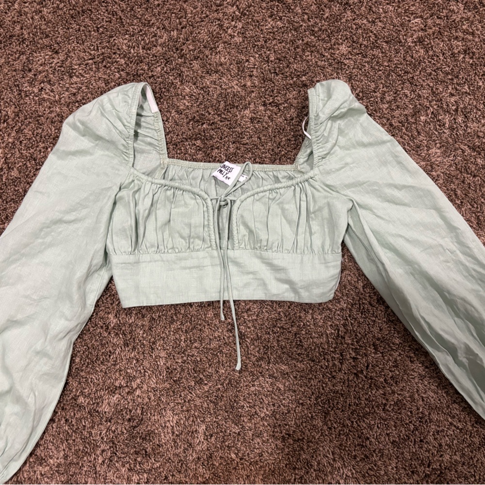 Princess Polly Sage Green Drawstring Crop Top
